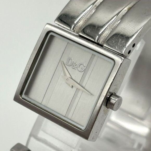 Dolce & Gabbana (Authentic) Silver Stainless Steel Square Dial Cuff Wristwatch - Picture 2 of 8